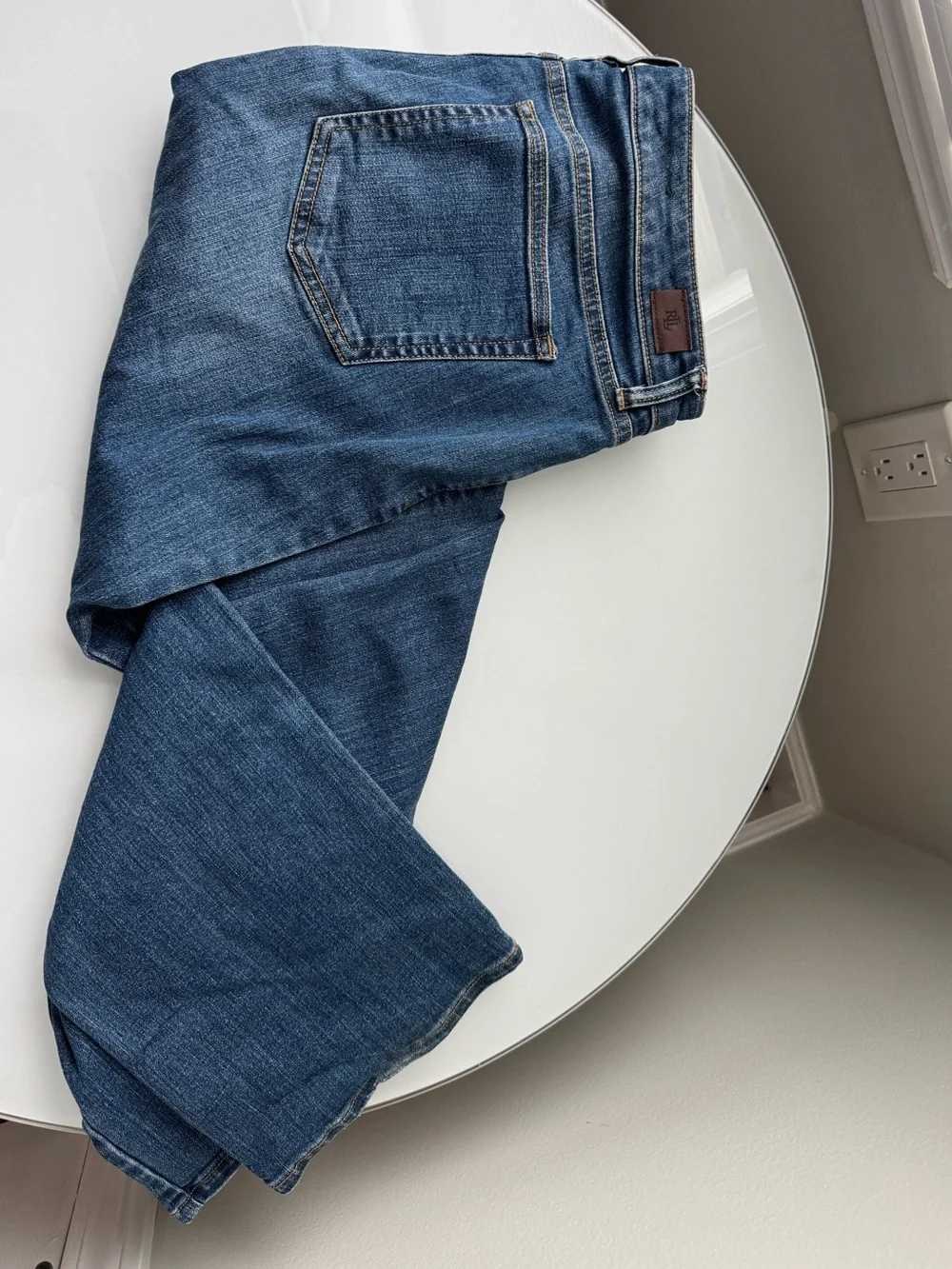 Lauren Ralph Lauren Modern Curvy Straight Denim Jeans Monogram Leather Patch 14